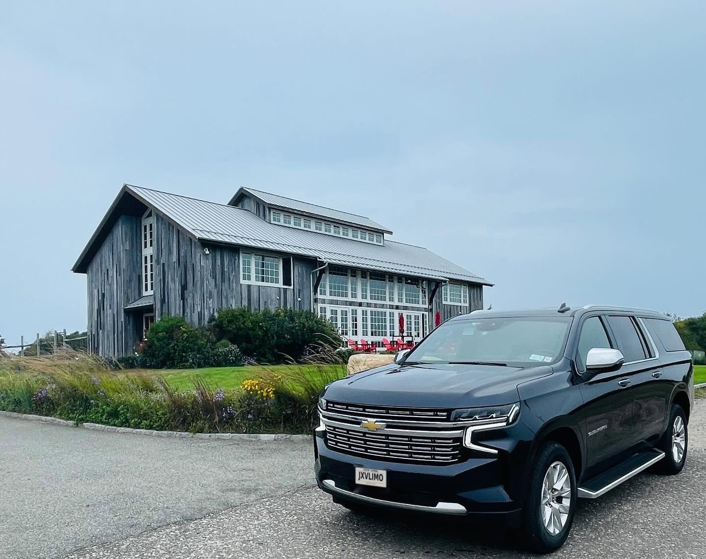 JXV Limo Chevrolet Suburban outside a North Fork winery tasting barn